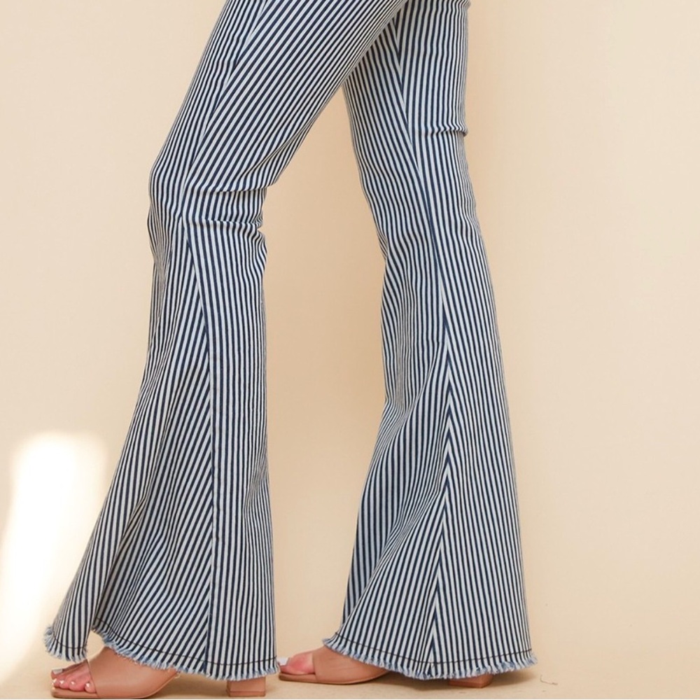 Hashtag Flare Blue White Pinstripe High Rise Denim Jeans